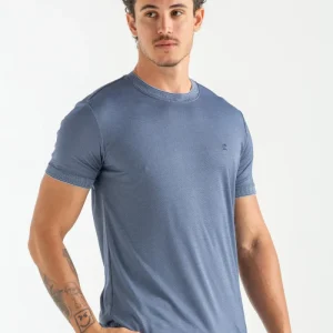 CAMISETA ROCKET MODAL COM GOLA E PUNHO MARINHO