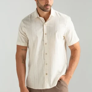 CAMISA LINHO MISTO LISTRADO CAQUI