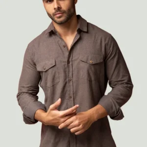 CAMISA FLANELADA LISA MARROM