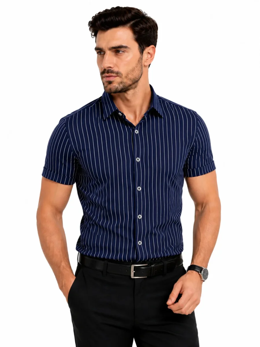 Camisa Social Masculina Manga Curta Listrada Slim Fit - Image 3