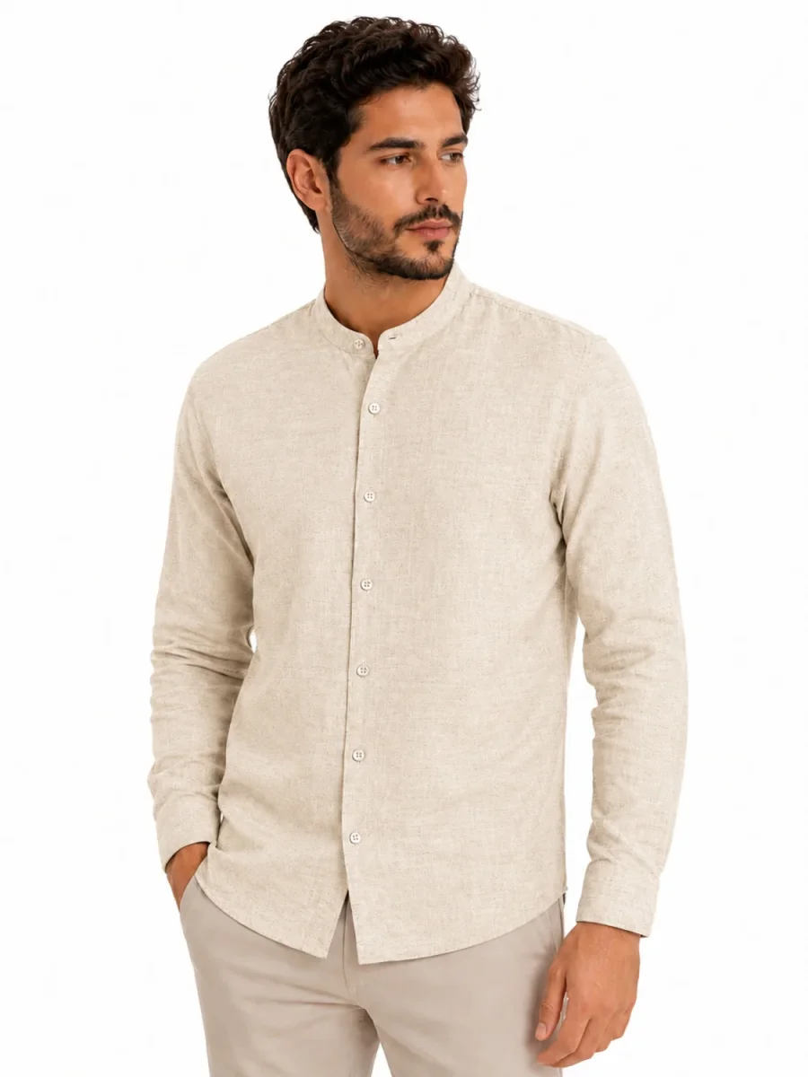 Camisa Masculina Gola Padre Manga Longa