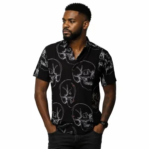 Camisa Social Masculina Manga Curta Viscose Estampa Caveira