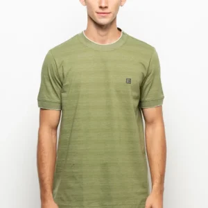 CAMISETA SUNSET COM GOLA E PUNHO VERDE