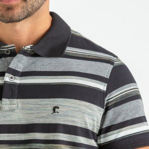 POLO PIQUET LISTRADA COM ELASTANO KANSAI PRETO