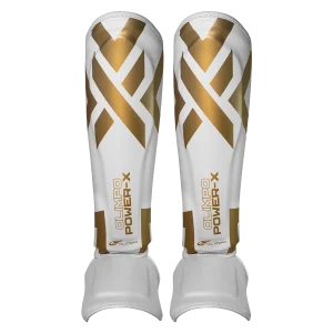 Caneleira Muay Thai Power-X Edition - Branco Com Dourado