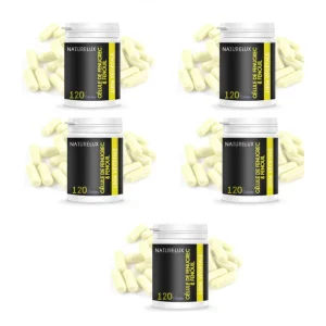 Pacote com 5 cápsulas vegetais de feno-grego e funcho naturais (600 mg cada)