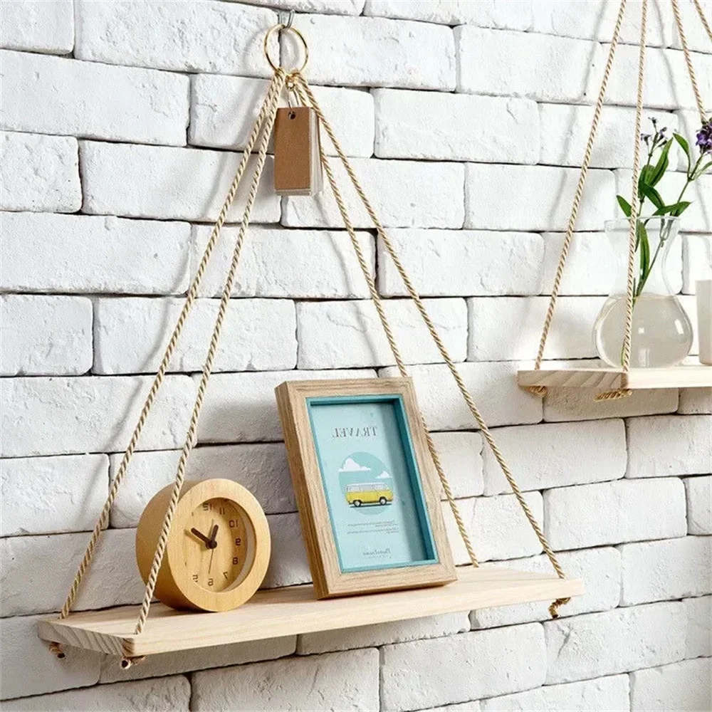 Prateleiras Suspensas de Madeira com Corda Cânhamo | Decoração BioStore - Image 3