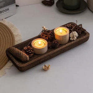 Tabuleiro Decorativo Paulownia Retangular para Velas e Decoração