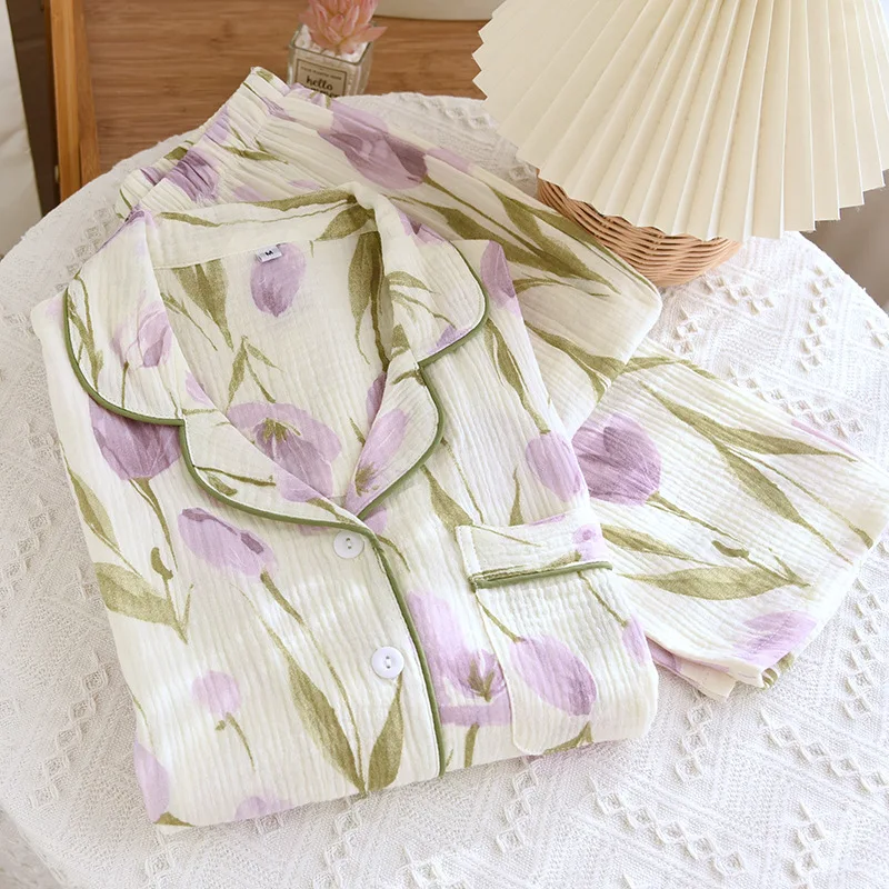 Conjunto Pijama Mulher 100% Algodão Manga Comprida Floral