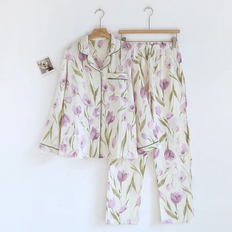 Conjunto Pijama Mulher 100% Algodão Manga Comprida Floral - Image 3