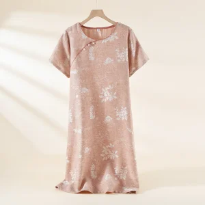 Camisa de Dormir 100% Algodão Mulher | Gaze Dupla Jacquard