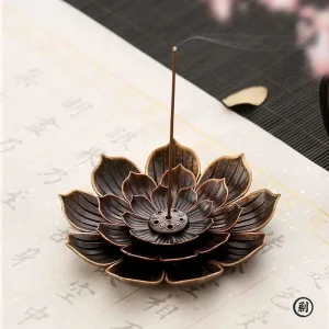 Queimador de Incenso de Lótus de Liga Metálica para Meditação e Decoração