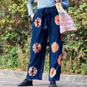 Calças de Estilo Japonês Azul e Laranja – Tamanho M