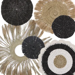 Arte de Parede em Fibra Natural: Conjunto 6 unid Abu-Abu
