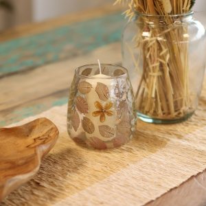 Portavelas de Vidro Reciclado – Floral Primavera