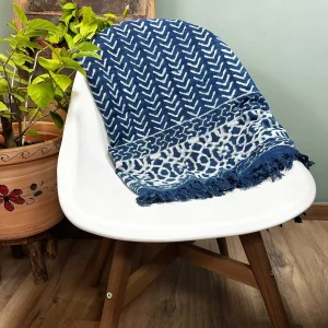 Manta Índigo Feita à Mão – 170x120cm – Flechas Seedha