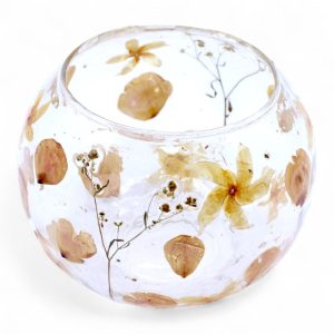 Portavelas de Vidro Floral Natural Rosa – Artesanal (12x13cm)