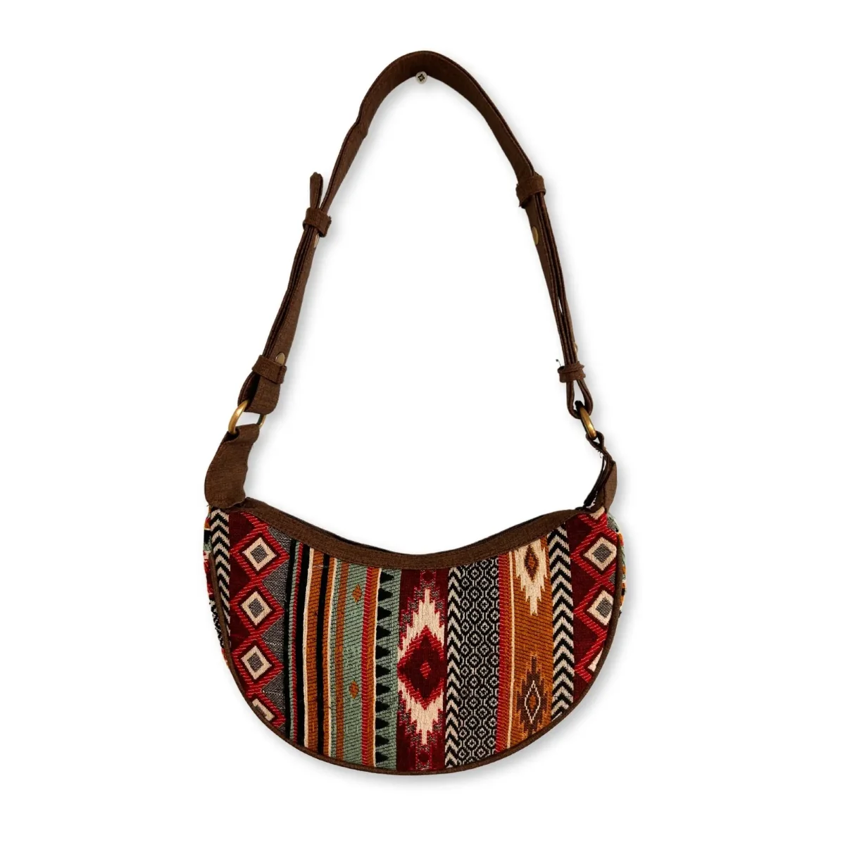 Bolsa Hobo de Jacquard – Tons Castanhos Intensos e Elegância Artesanal - Image 4