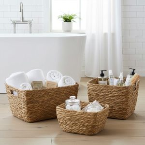 Cestos Quadrados de Erva Marinha – Natural – Conjunto de 3