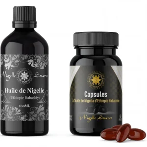 Pacote de Sementes de Nigella Etíope 99% – 60 Cápsulas (500 mg) + 100 mL de Óleo – Cosmético e Comestível